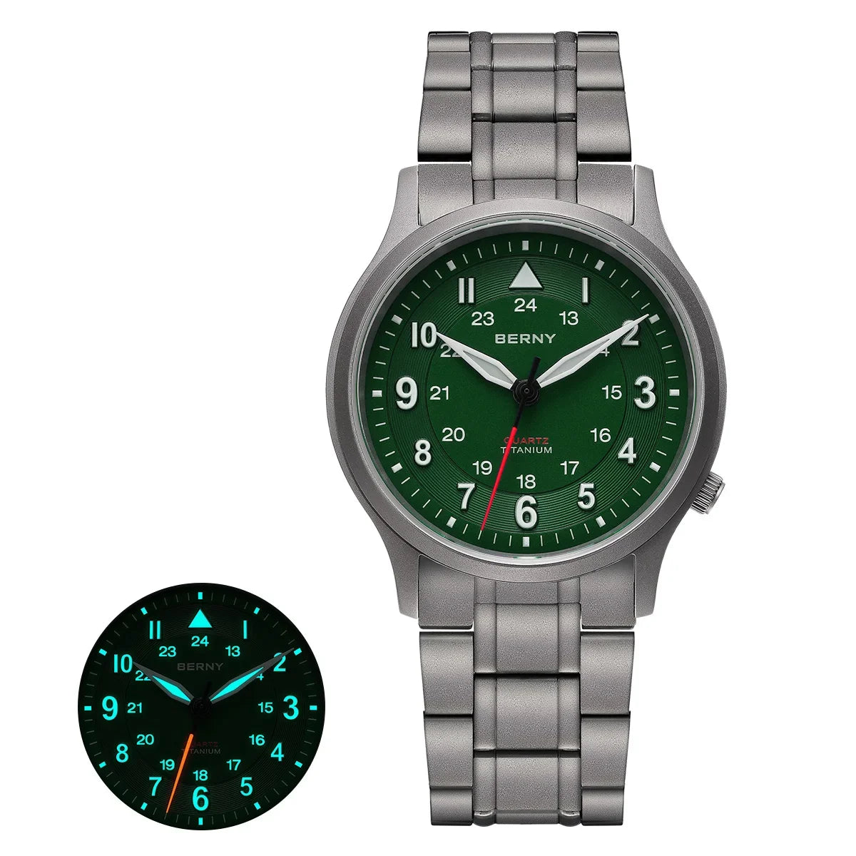 BERNY Men's Titanium Pilot Watch – Classic Field Quartz Wristwatch with Super Luminous Dial, Sapphire Crystal, 5ATM Water Resistant