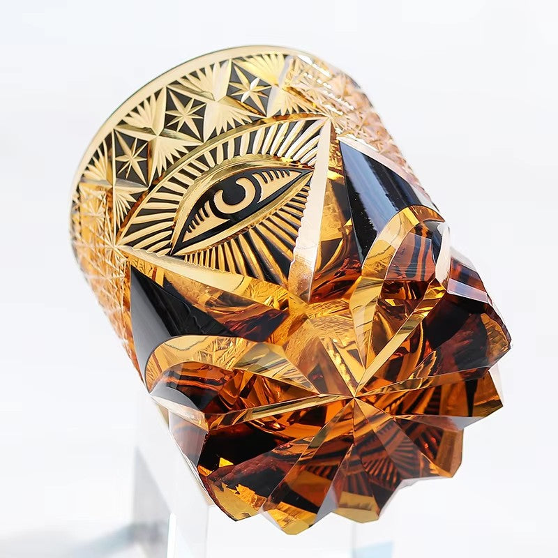 The Eye Of God - Edo Kiriko Hand Cut High End Amber Crystal Whiskey Glass