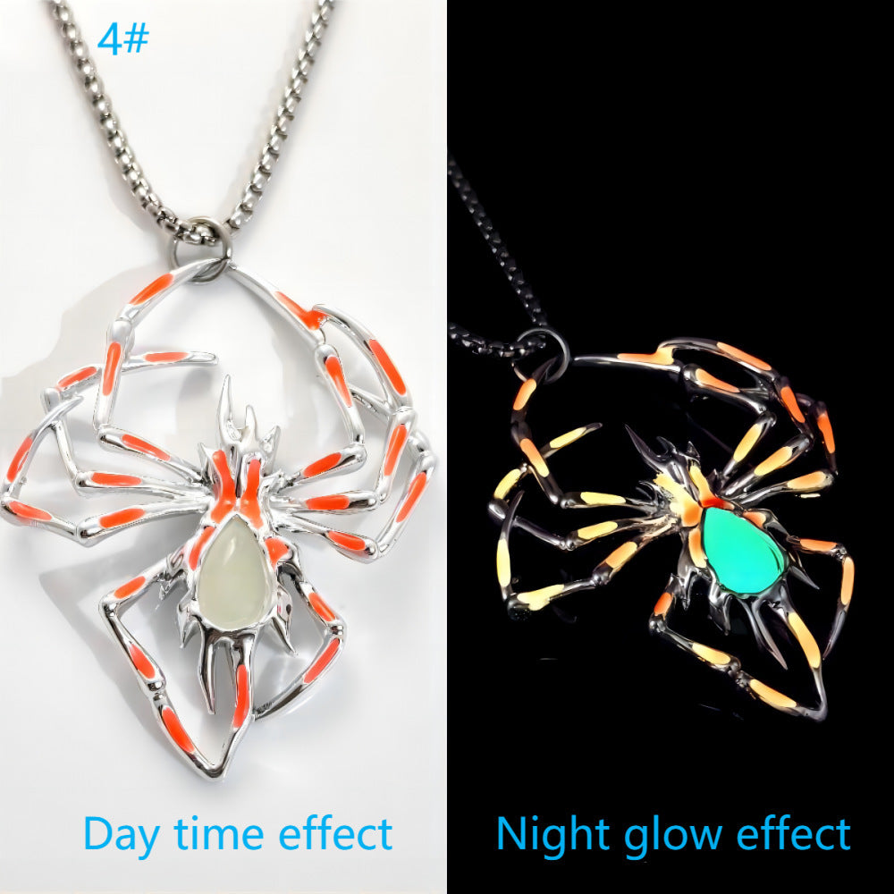 Luminous Gothic Spider Necklace – Glow-in-the-Dark Halloween Jewelry for Men and Women