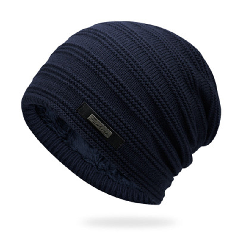 Men's Knitted Adult Wool Plus Velvet Padded Outdoor Warmth Cap