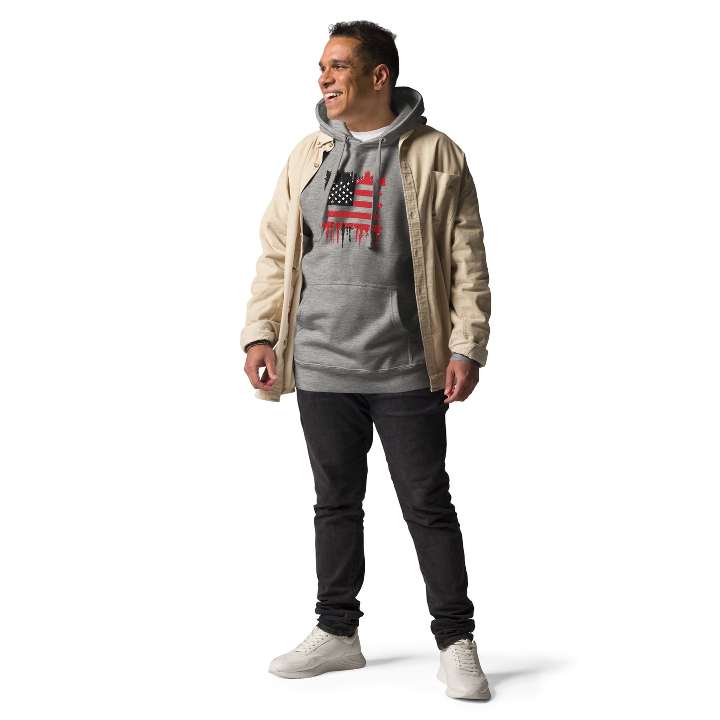 HoloWear Men's Hoodie – 100% Cotton Face with US Flag Design