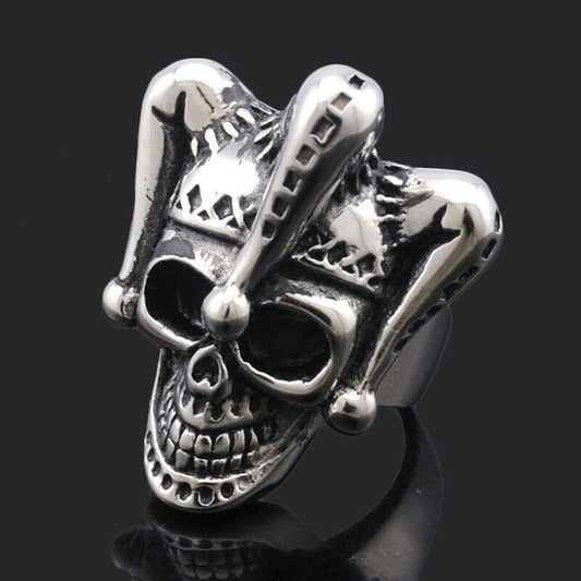Gothic Clown Skull Ring – Men's Retro Steel, Electroplated Metal