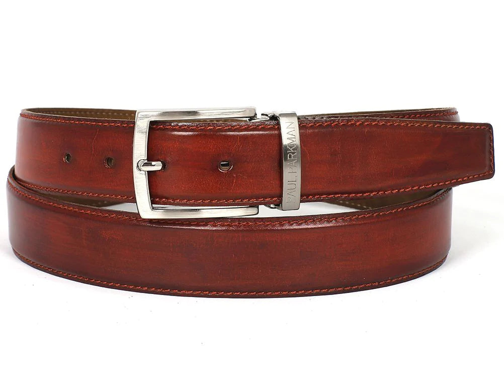 Original Paul Parkman® Men's Leather Belt Hand-Painted Reddish Brown (ID#B01-RDH) - Man Gifts Shop