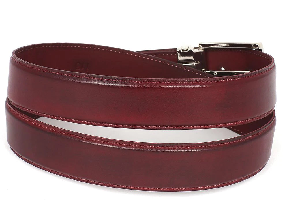 Original Paul Parkman® Men's Leather Belt Hand-Painted Bordeaux (ID#B01-BRD) - Man Gifts Shop