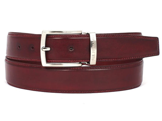 Original Paul Parkman® Men's Leather Belt Hand-Painted Bordeaux (ID#B01-BRD) - Man Gifts Shop