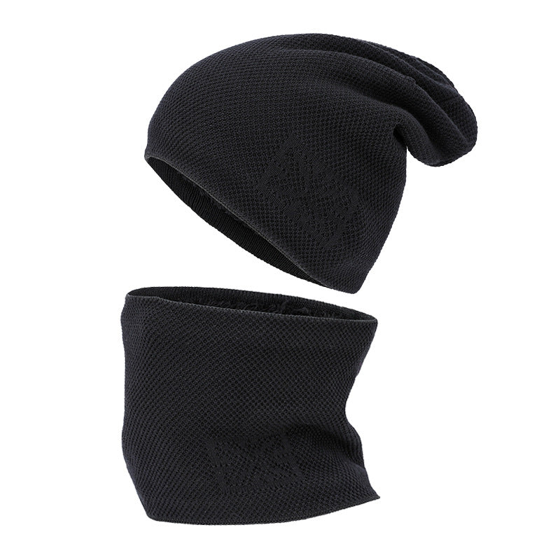 Conjunto de gorro y calentador de cuello de invierno de punto cepillado para hombre: suave, acolchado y elegante para el frío. 