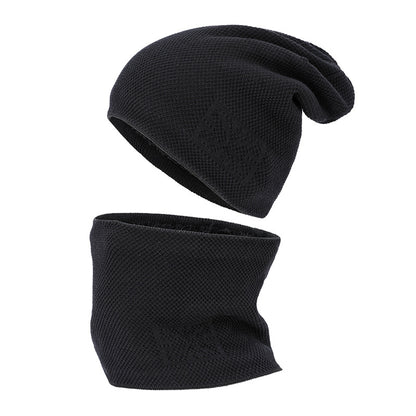 Conjunto de gorro y calentador de cuello de invierno de punto cepillado para hombre: suave, acolchado y elegante para el frío. 
