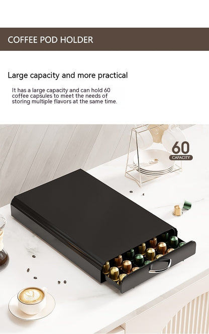 Carbon Steel Coffee Capsule Drawer – Sleek Storage for 60 Pods