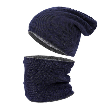 Conjunto de gorro y calentador de cuello de invierno de punto cepillado para hombre: suave, acolchado y elegante para el frío. 