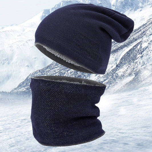 Conjunto de gorro y calentador de cuello de invierno de punto cepillado para hombre: suave, acolchado y elegante para el frío. 