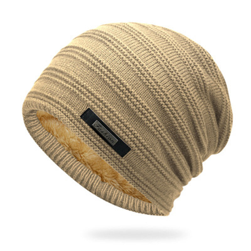 Men's Knitted Adult Wool Plus Velvet Padded Outdoor Warmth Cap