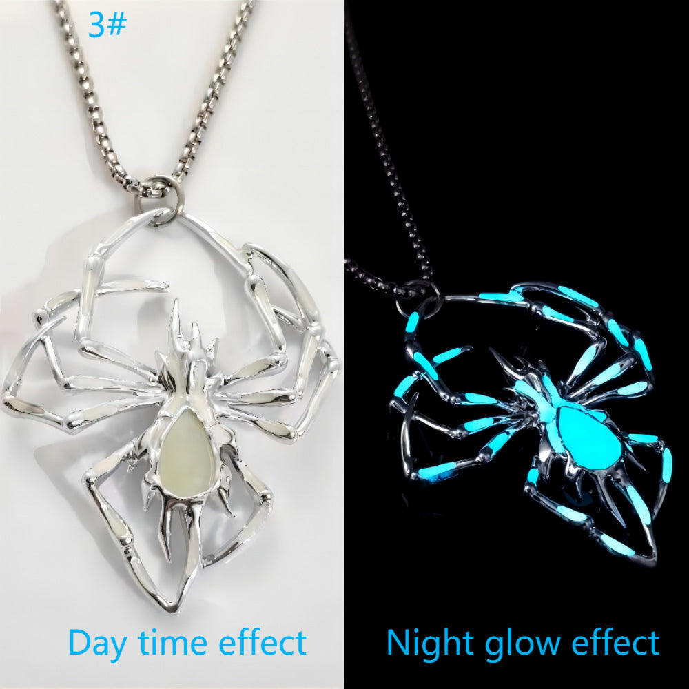 Luminous Gothic Spider Necklace – Glow-in-the-Dark Halloween Jewelry for Men and Women