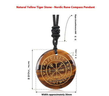 Nordic Rune Compass Crystal Pendant – Carved Amethyst, Obsidian, or Tiger’s Eye