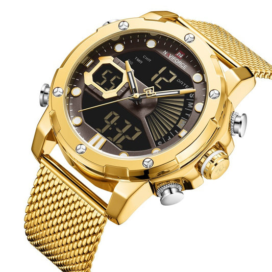 Men’s Luxury Sports Watch – Dual Display Stainless Steel