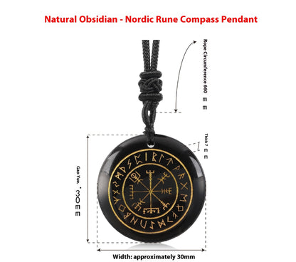 Nordic Rune Compass Crystal Pendant – Carved Amethyst, Obsidian, or Tiger’s Eye