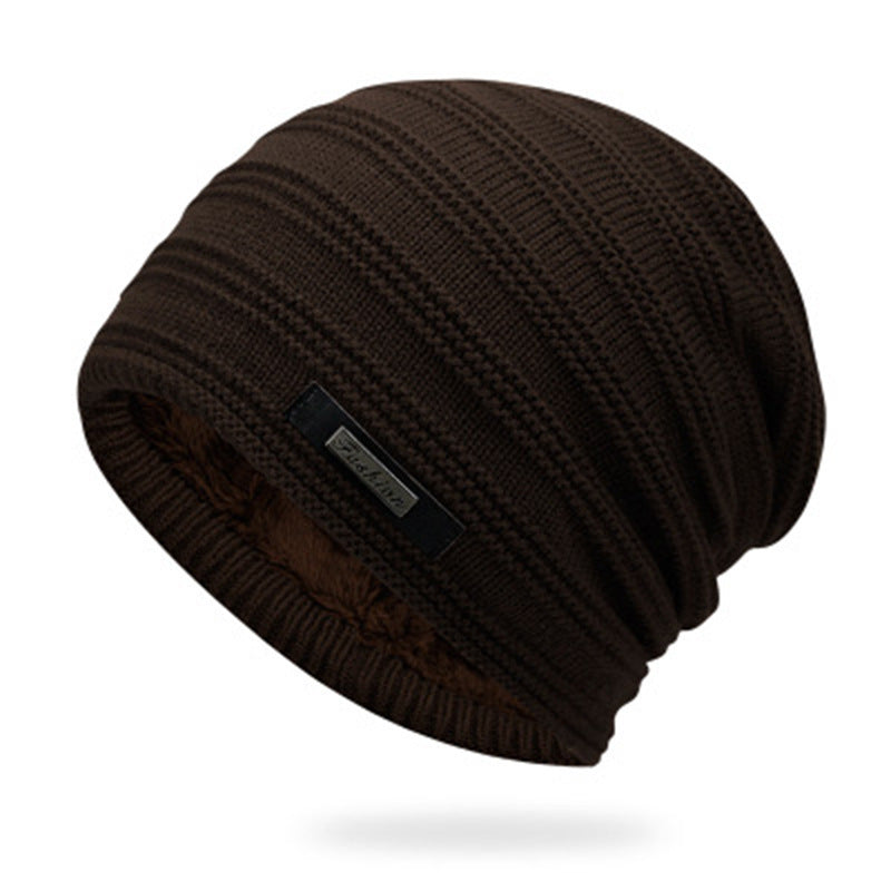 Men's Knitted Adult Wool Plus Velvet Padded Outdoor Warmth Cap