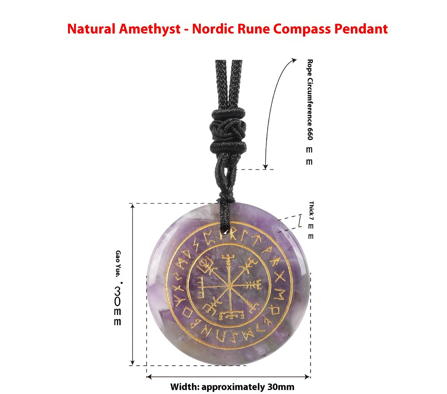Nordic Rune Compass Crystal Pendant – Carved Amethyst, Obsidian, or Tiger’s Eye