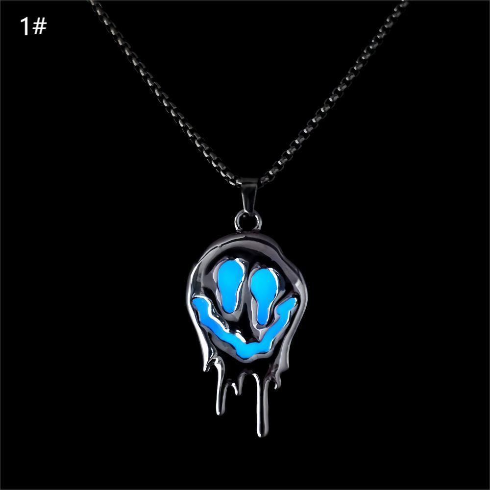 Gothic Glow-in-the-Dark Dripping Smile Necklace – Perfect Halloween Streetwear Jewelry