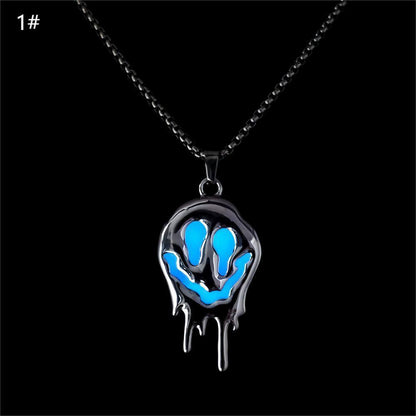 Gothic Glow-in-the-Dark Dripping Smile Necklace – Perfect Halloween Streetwear Jewelry