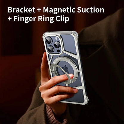 Metal Hollow Magnetic Stand Case for iPhone 14/15/16 Pro Max – Aluminum Alloy Heat Dissipation Cover