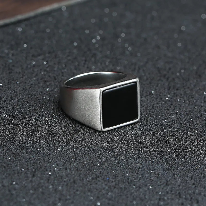 MGS 12.5mm Signet Ring - A Bold Stainless Steel Statement Ring for Men with a Square Top, Perfect for Gothic and Punk Rock Styles - Man Gifts Shop