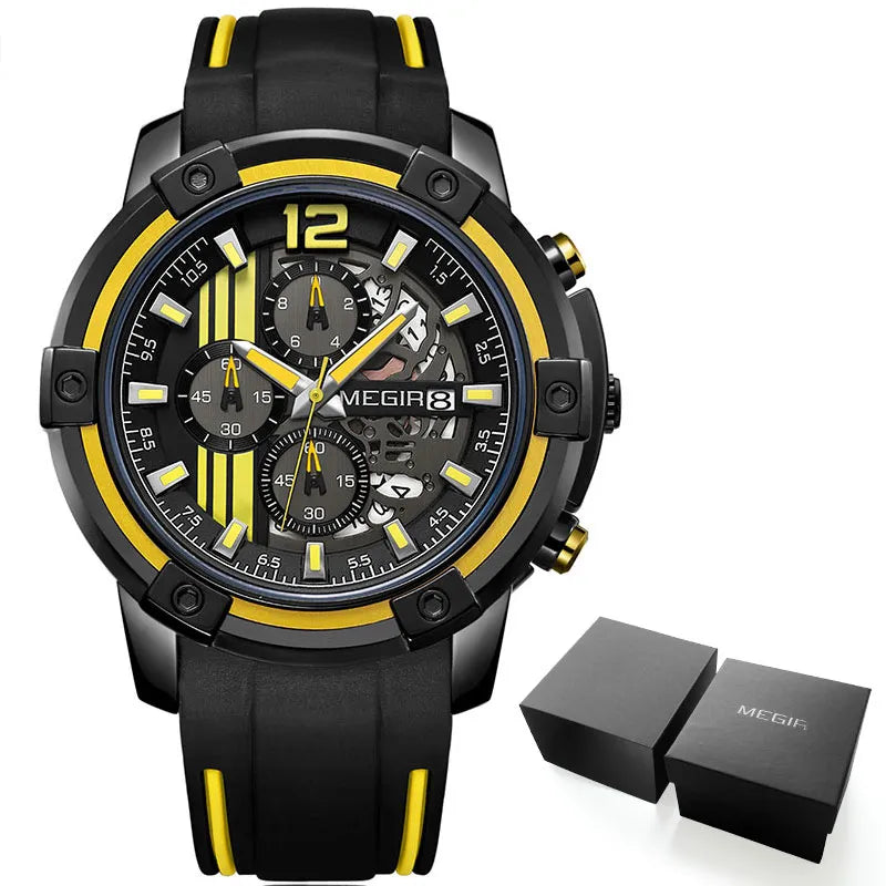 Original MEGIR Men's Black Silicone Strap Quartz Chronograph Sports Wristwatch - Man Gifts Shop