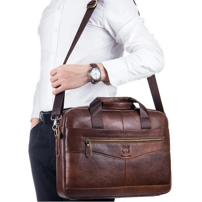 Original BULLCAPTAIN Men's Genuine Leather Laptop Briefcase – 14" Business Messenger Bag