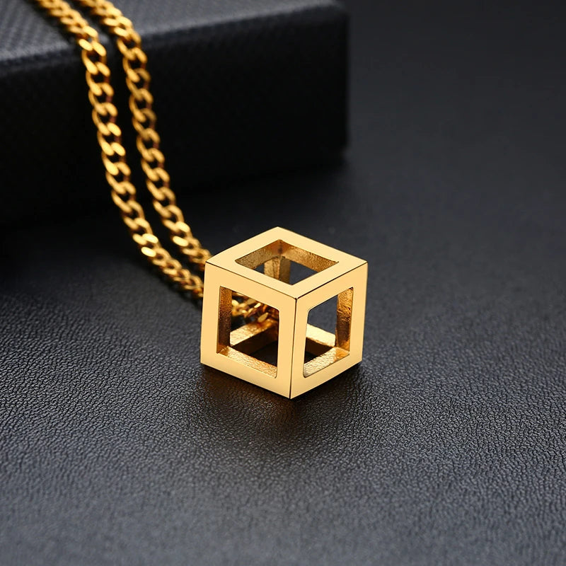 Forge Your Style: Men's Stainless Steel Cube Pendant Necklace with Curb Chain - Man Gifts Shop