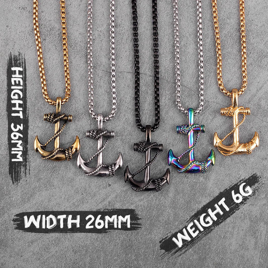 Navigate Your Style: Stainless Steel Sea Anchor Necklace for Men