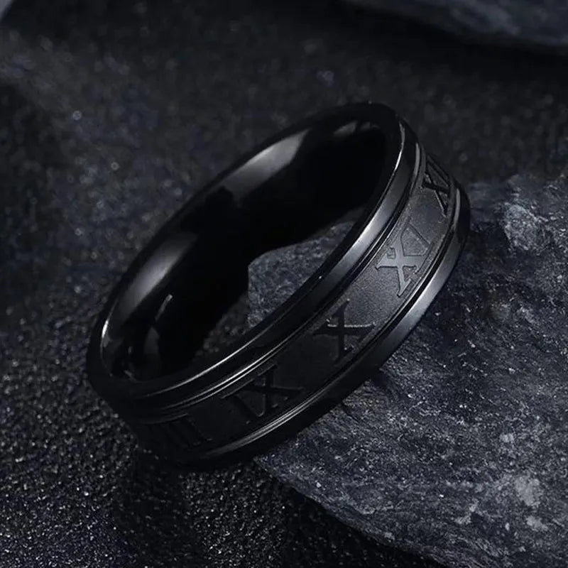 Men's Vintage Roman Numeral Stainless Steel Ring - Stylish Jewelry Gift - Man Gifts Shop