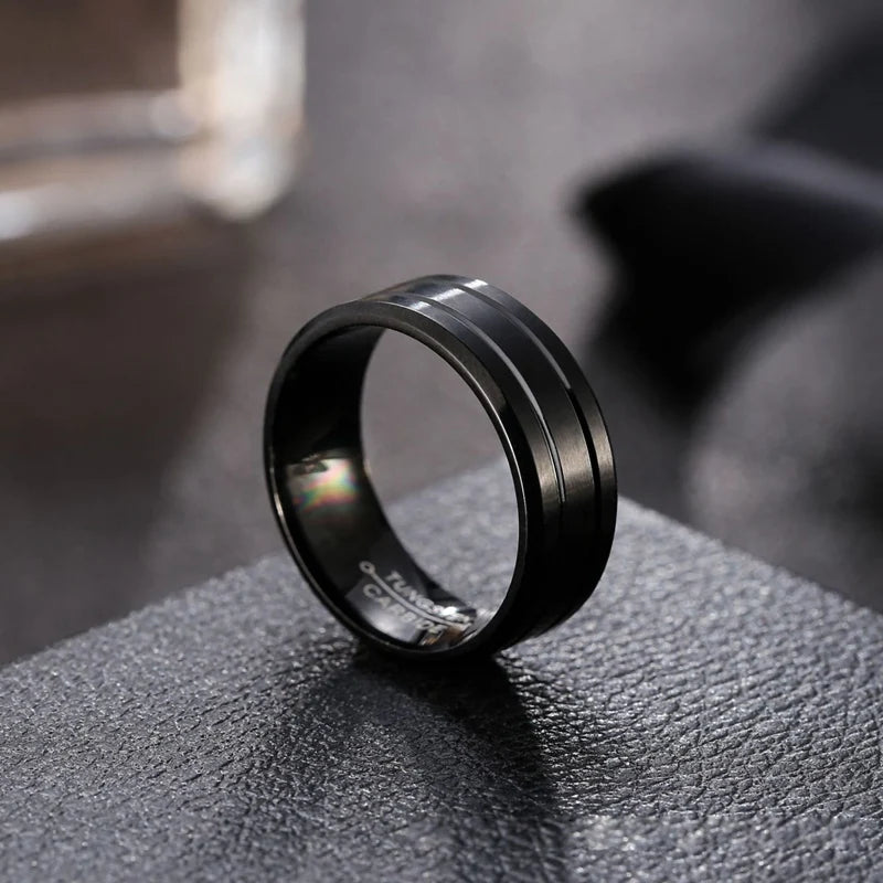 MGS Black Tungsten Slick Design Ring - Man Gifts Shop