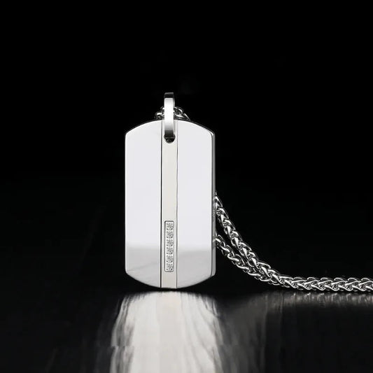 Elevate Your Style: Classic Tungsten Inlay Pendant Necklace for Men with CZ Stones and Titanium Steel Cuban Chain - Man Gifts Shop