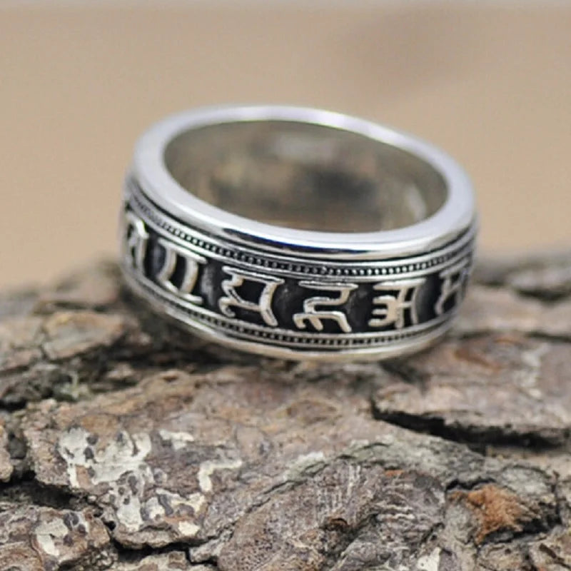 Elevate Your Spirit with Our MGS 925 Sterling Silver Vintage Thai Silver Ring - Embrace Buddha's Blessings and Religious Elegance with the S925 Mantra Vajra Ring (HY) - Man Gifts Shop