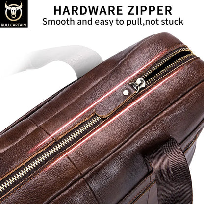 Original BULLCAPTAIN Men's Genuine Leather Laptop Briefcase – 14" Business Messenger Bag