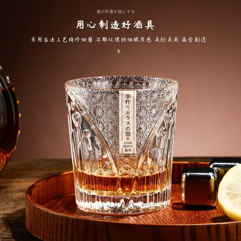 Japanese style embossed whiskey glass - Man Gifts Shop