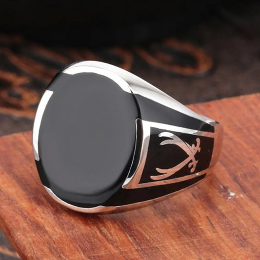 MGS 100% Solid Real S925 Pure Silver Men Ring Black High Quality Crystal Glue - Man Gifts Shop