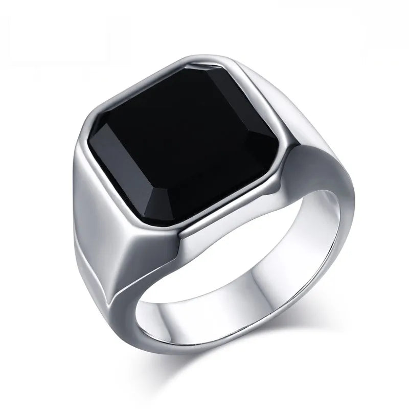 MGS 12.5mm Signet Ring - A Bold Stainless Steel Statement Ring for Men with a Square Top, Perfect for Gothic and Punk Rock Styles - Man Gifts Shop