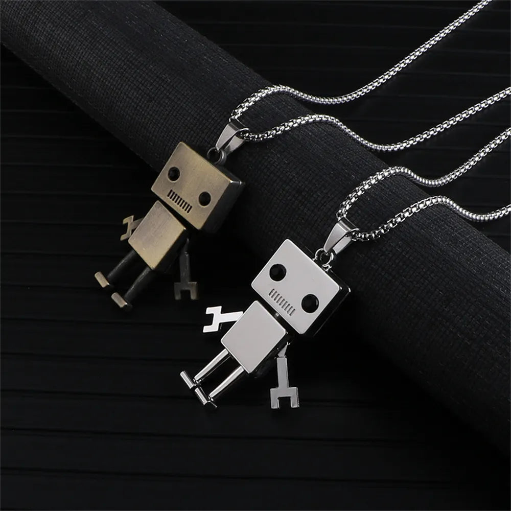 Unleash Your Inner Edge: Stainless Steel Hip-Hop Cube Robot Pendant Sweater Necklace for Men - Man Gifts Shop