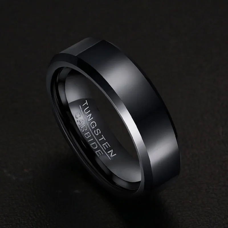 Timeless Elegance: MGS Black Tungsten Carbide Men's Ring - A Stylish 6mm Wide Wedding Engagement Ring for Lasting Jewelry Appeal - Man Gifts Shop