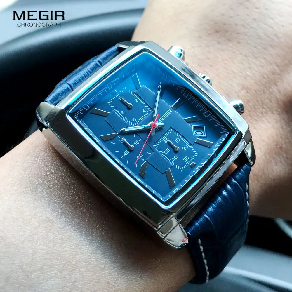 Original MEGIR Rectangle Dial Leather Strap Casual Watch - Man Gifts Shop