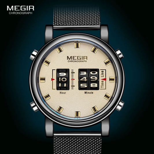 Original MEGIR Luxury Roller Pointer Quartz Stainless Steel Mesh Strap Wristwatch - Man Gifts Shop