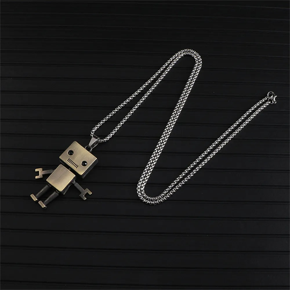 Unleash Your Inner Edge: Stainless Steel Hip-Hop Cube Robot Pendant Sweater Necklace for Men - Man Gifts Shop