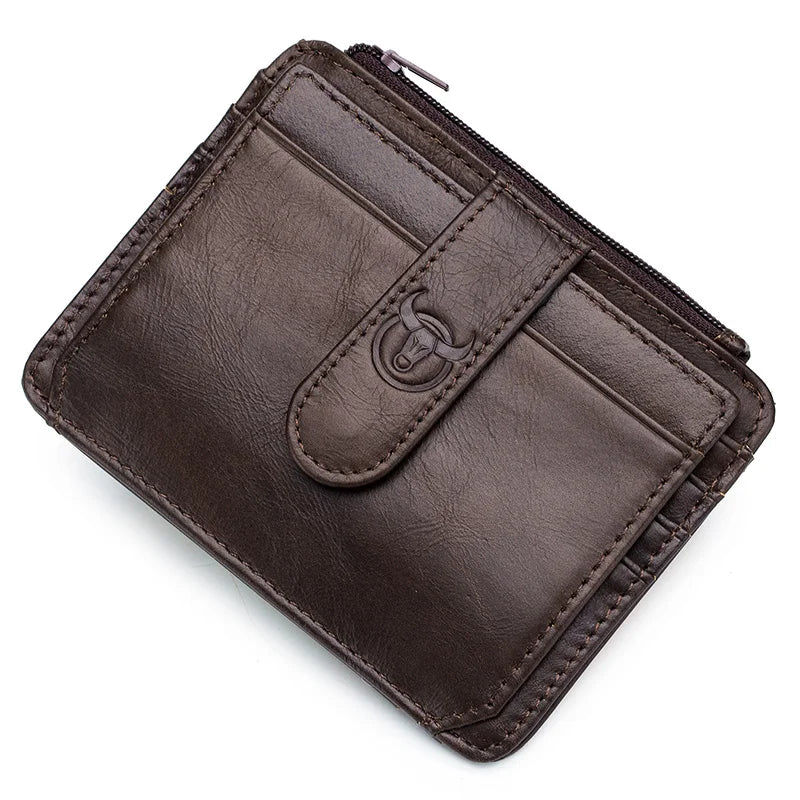 Original Bullcaptain Slim Genuine Leather RFID Card Holder with Zipper for Men