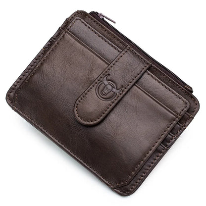 Original Bullcaptain Slim Genuine Leather RFID Card Holder with Zipper for Men