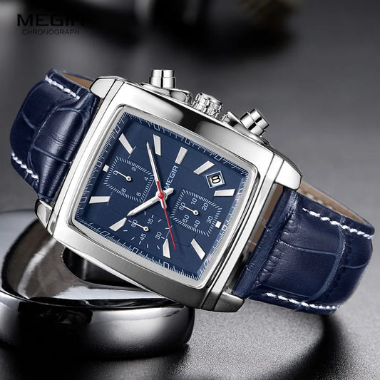 Original MEGIR Rectangle Dial Leather Strap Casual Watch - Man Gifts Shop