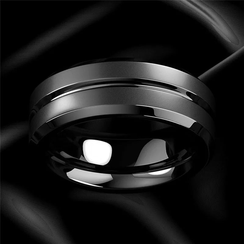 MGS Stylish 8mm Matte Stainless Steel Men's Ring with Black Groove - Man Gifts Shop