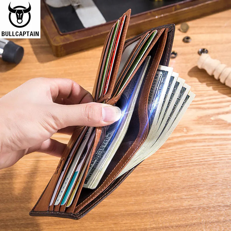 Original BULLCAPTAIN RFID Blocking Men's Leather Wallet Bifold Slim Wallet Multi-card Card Holder - Man Gifts Shop