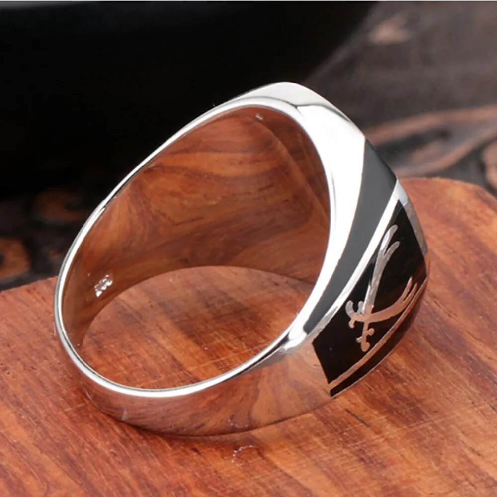 MGS 100% Solid Real S925 Pure Silver Men Ring Black High Quality Crystal Glue - Man Gifts Shop