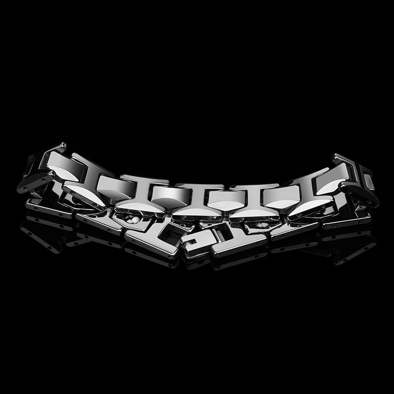 MGS 10.5mm Width High Polished Tungsten Carbide Bracelet with Magnet Stones & Germanium - Man Gifts Shop