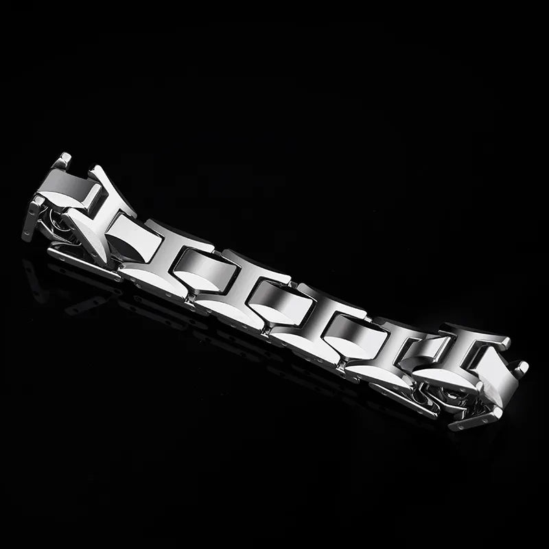 MGS 10.5mm Width High Polished Tungsten Carbide Bracelet with Magnet Stones & Germanium - Man Gifts Shop